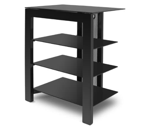 De Conti ARCA 4 Shelf Hi-Fi Stand in Black Steel with Black Glass (400mm Shelf Depth) and Cable Management