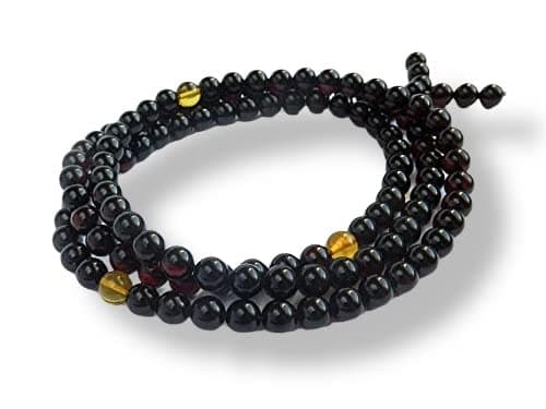 Amber Mala Buddhist Prayer, Red Cherry 108 Polished Beads 8mm 31.22 g Long Rosary, Yellow Amber, Cherry Amber Beads