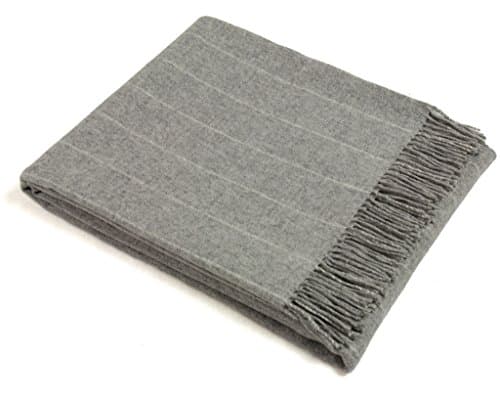 Wool Throw Blanket by Bronte - Merino Lambswool - Pinstripe (Gray)