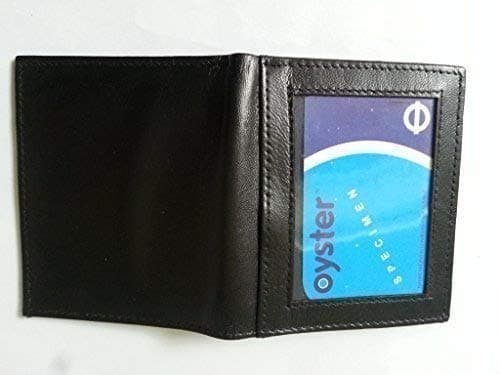 Birsppy Real Soft Leather Oyster ID Card Pass Holder Wallet Soft Leather Black with Window Slim