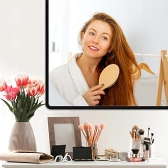 New Upgrade Bathroom Mirror, 28X36 Inch Black Metal Frame Wall Mounted Rounded Rectangle Bathroom Vanity Mirror with Tempered Glass for Washroom Bedroom Living Room