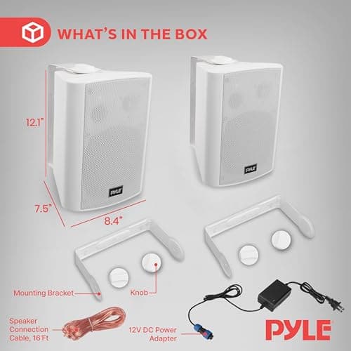 Pyle PDWR61BTWT Wall Mount Waterproof & Bluetooth Speakers, 6.5'' Indoor/Outdoor Speaker System (White)