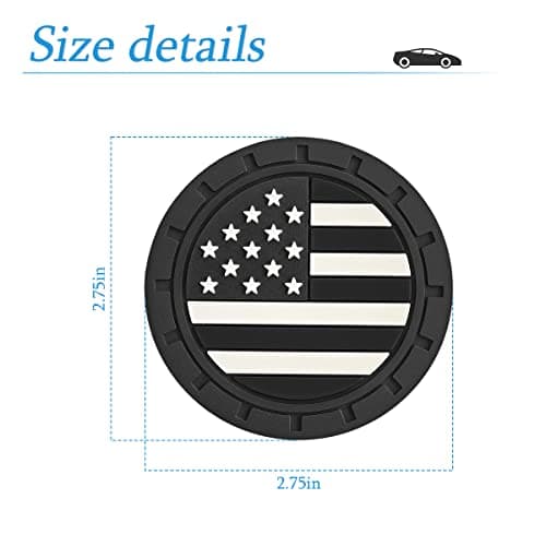 AUCELI 4 Pack Car Cup Holder Coasters, Black American Flag US Flag Insert Car Cup Coaster, 2.75 Inch Anti Slip Shockproof Embedded Drink Mat, Universal Vehicle Interior Decor Accessories