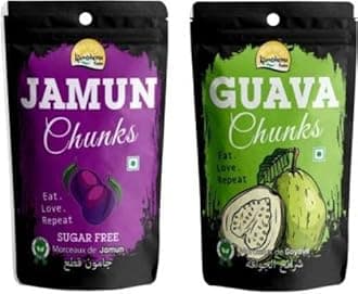 Kamdhenu Foods Dried Fruit Jamun Chunks and Guava Chunks Healthy Candy | Snacks Combo Pack | Pack of 2 | 100gm Each