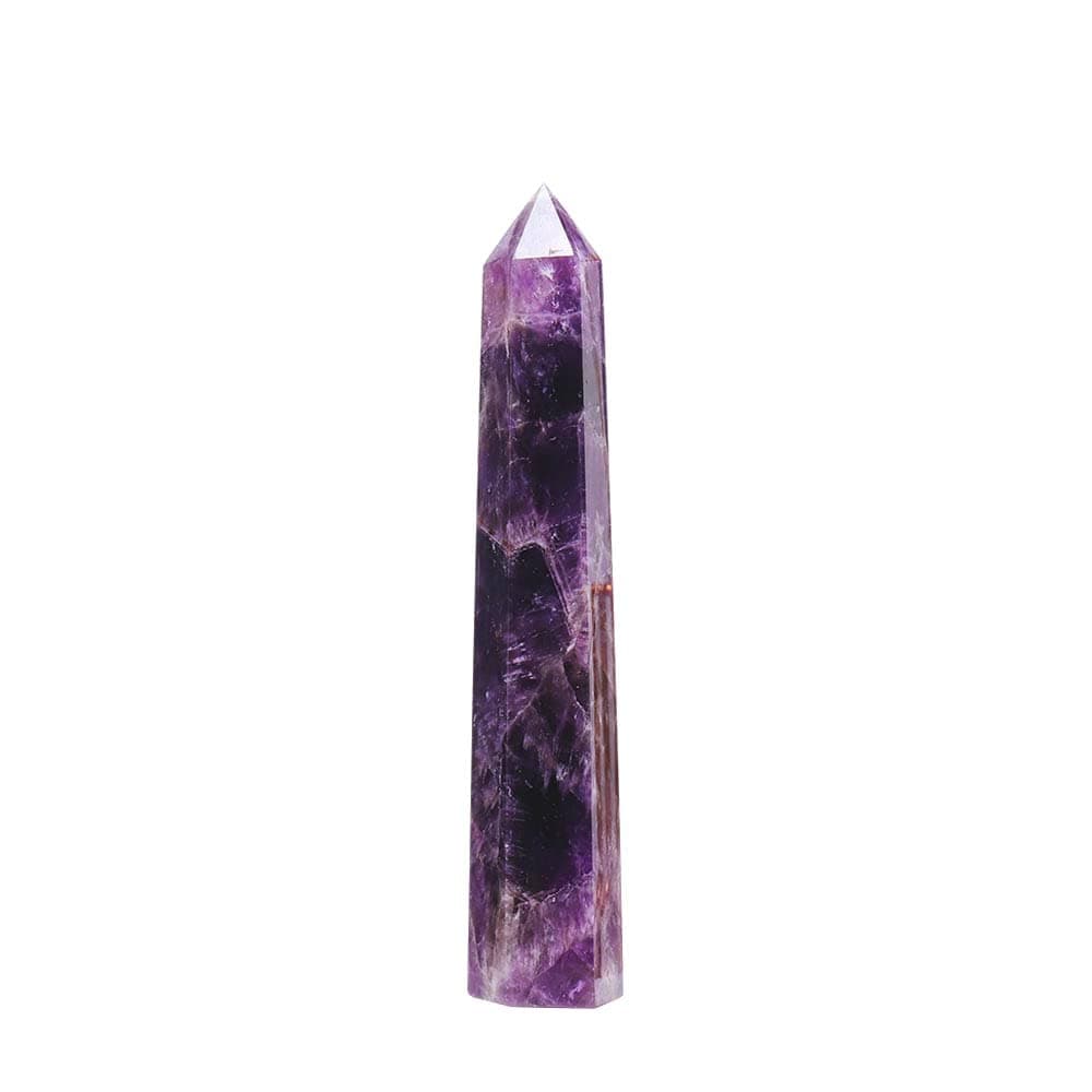Apengshi Amethyst Large Crystal Tower Natural Dream 5.9"-6.3" 6 Faceted Single Point Chakra Healing Crystal Wand Energy Meditation Stone Home Decor Collection Gift
