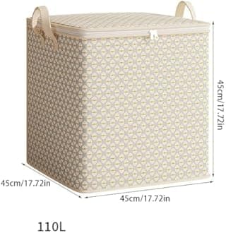 Stackable Clothes Storage Bags, Foldable Clothing Storage Bins Fabric Box Organizer with Metal Buckles and Sides Sturdy Handles, Dustproof Lid (110L)