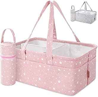 StarHug Baby Diaper Caddy Organizer - Baby Shower Basket | Large Nursery Storage Bin for Changing Table | Car Travel Tote Bag | Newborn Registry Must Have | Bonus Bottle Cooler | Pink