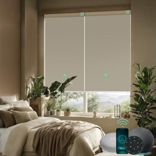 Yoolax Motorized Blinds with Remote, Waterproof Smart Blinds for Windows Blackout Automatic Shades Work with Alexa Remote Control Roller Window Shades with Valance, Custom Size (Vinyl-Light Coffee)