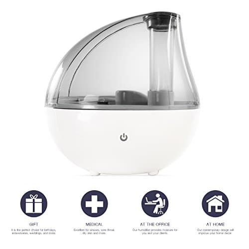 Sol Wellness Cool Mist Humidifier - Ultrasonic Quiet Operation Device - With Night Light And Automatic Shut Off - 1.5 Liter - White/Gray