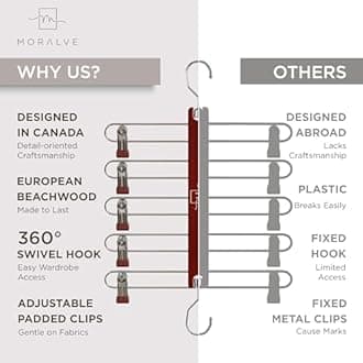 MORALVE Skirt Hangers Space Saving - European Beechwood Shorts Hangers & Skirt Hangers - Women Space Saving Skirt Hangers with Clips - Closet Organizers & Storage 5 Tier Skirt Hanger Skirt Organizer