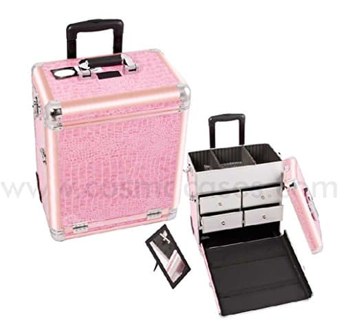 Pro Rolling Makeup cosmetic Case w/ 4 Drawers - Vintage Pink Alligator