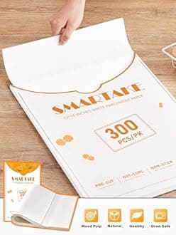 SMARTAKE 300 Pcs Parchment Paper Baking Sheets, 12x16 Inch Pre-Cut Baking Parchment, Non-Stick Kitchens Cookie Baking Paper, for Oven Grilling Air Fryer Steaming Bread Cake Cookie Meat Pizza (White)