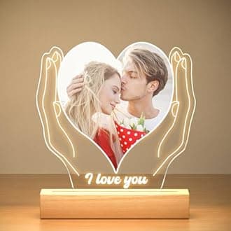 Personalised Picture Frame with Photo, Personalised Photo Frame with Night Light, Customised Picture Frame, Christmas Anniversary Birthday Gifts for Women Men Him Her Couple