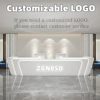 Reception Desk - Stylish Front Desk, Checkout Counter, Retail Counter with Hidden Light Feature, Customizable Logo, No Assembly Required, Designed for Immediate Use (Gray A, 76")