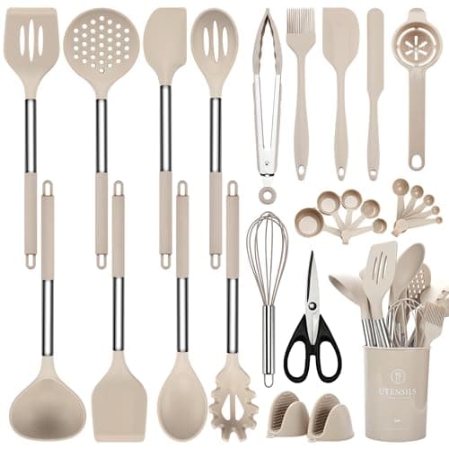 Silicone Kitchen Utensils Set, 28 Pcs Cooking Utensils Set 446°F Heat Resistant Spatula Set, Food Grade Silicone and Stainless Steel Handle Kitchen Gadgets for Nonstick Cookware BPA Free