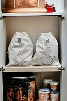 Potato, Garlic & Onion 3 Pack Bundle | Linen Cotton Blend Material | Reusable Food Storage Bags | 30 * 40 cm