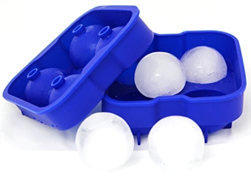 Perfect Kitchen Big Round Ice Cube Trays - Set of 2 - Make 8 Spheres, 1.75-Inch Ice Balls, Blue