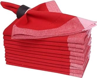 Bedding Craft Christmas Cloth Napkins Set of 12 – 20x20 Red Cotton with Double Hemstitch – Soft, Durable & Washable Table Napkins for Farmhouse Décor, Thanksgiving, Holiday Parties & Everyday Use