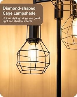 EDISHINE Dimmable Farmhouse Floor Lamp, Industrial Standing Lamp for Living Room, 3 LED Edison Bulbs Included, Black Corner Rustic Tall Tree Reading Lamps Home Decor for Bedroom, Office