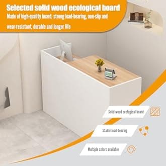 Reception Desk with Counter, L 35.4-74.8'' , Modern Front Desk Reception Counter, Solid wood ecological board, large storage space,with Storage Drawers, front office desk for Salon, Office, Lobby