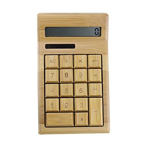 Calculator Bamboo Solar Power Natural Handmade Unique Elegant Handcrafted Design, Elevate Angle For Convenient Use And View