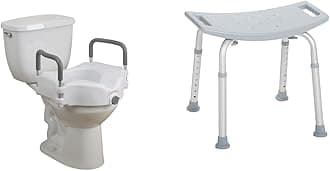 Drive Medical RTL12027RA 2-in-1 Raised Toilet Seat with Removable Padded Arms, Standard Seat & RTL12203KDR Shower Chair, Adjustable Shower Stool with Suction Feet