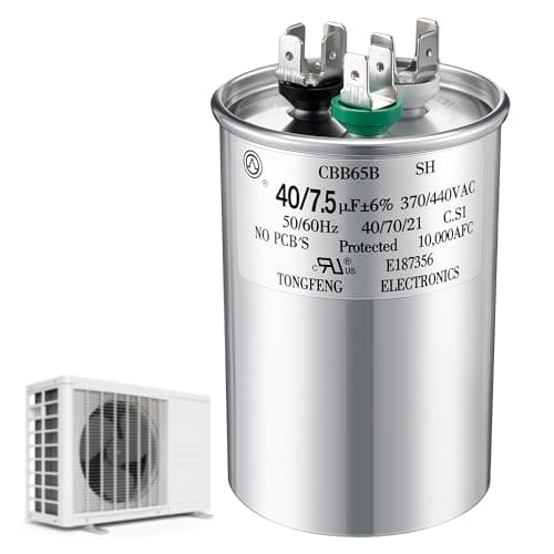 40+7.5 uF±6% 370/440V CBB65 Dual Run Round Capacitor for AC Motor, HVAC Capacitor, Air Conditioner Replacement, Heat Pump, Fan Start, Condenser Straight Cool, UL Listed