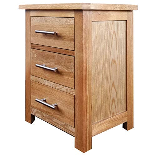 OAK Hard Wood Bedside Table in Light Oak Lacquer Finish Narrow Side Lamp Nightstand Wooden Drawered Cabinet