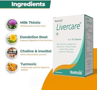 HealthAid Livercare – Liver Detox Supplement with Milk Thistle, Dandelion, Choline & Inositol | Supports Healthy Liver Function & Metabolism | For Men & Women | 60 Tablets (Pack of 2)
