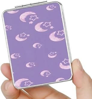 Pocket Mirror, Small Travel Mirror with Magnification, Portable Double-Sided Magnifying Cosmetic Mirror for Daily (Purple Moon)