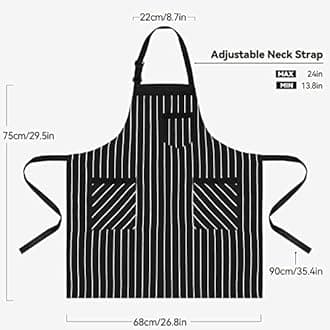 NLUS 2 Pack Cooking Aprons for Women with Pockets Adjustable Kitchen Bib Aprons for Women Men Chef, Black/White Stripe (Black/White Stripes)