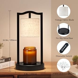 GyroVu Candle Warmer Lamp with Timer, 3-Level Dimmable Electric Candle Lamp with Linen Shade, 50W Wax Melt Warmer for Scented Wax, Gift for Women,Mom,House Warming & Home Decor