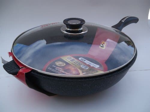 Ceramic Marble Coated Non Stick Cast Aluminium Wok with Lid, 34 cm (13 inches) by Marble Ware