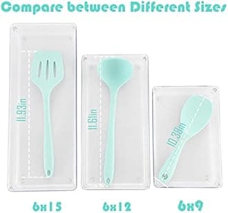 ihomecooker 5 Pack Clear Plastic Drawer Organizer Tray Cutlery Utensil Makeups Drawer Silverware Organizers 12" X 6"