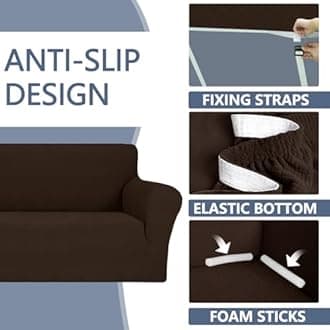 JIVINER Stretch Loveseat Slipcovers 1 Piece Love Seat Sofa Cover Spandex 2 Seater Couch Covers Universal Furniture Protector with Elastic Bottom (Medium, Coffee Rhomb)