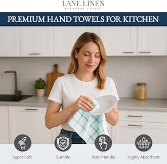 LANE LINEN Tea Towels Set - 6 Pack, 18”x28”, 100% Cotton Kitchen Towels, Absorbent & Quick-Drying Dish Towels Set with Hanging Loop - Aqua
