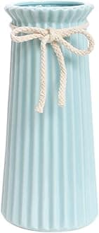 Blue Ceramic Ribbed Vases for Minimalist Modern Home Decor, Decorative Flowers Vase for Wedding Dinner Table Office Bedroom - 10 Inch / 25 CM
