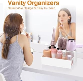 Hair Tool Organizer - Bathroom Vanity Organizers and Storage, Hair Styling Accessories Hot Tools Organizer Hair Dryer, Blow Dryer, Curling Iron, Flat Iron, Hair Straightener, White