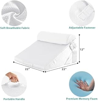 3Pcs Orthopedic Bed Wedge Pillow Set, Foam Wedge Pillow Post Surgery for Back, Leg and Knee Support, Adjustable 9&12 Inch Folding Triangle Pillow for Sleeping, Acid Reflux, Snoring, White