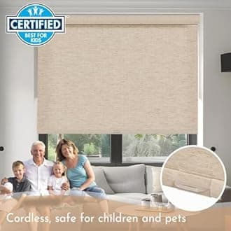 Persilux Blackout Roller Shades for Windows,Cordless,Linen Fabric,Roller Blinds,Thermal Insulated Fabric UV Protection,Window Shades for Home,Office,Bedroom,Door,Blackout-Beige,58" W X 84" H