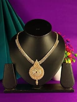 CUTE GOLD One Gram Micro Gold Plated Traditional Trendy South Indian Fashion Jewellery Stylish Ruby Emrald Stone Necklace for Women & Girls