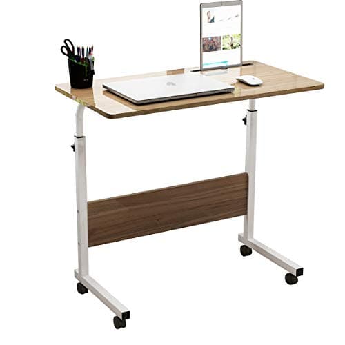 SogesHome 31.5'' Side Laptop Computer Stand Desk with Tablet Slot Adjustable Mobile Portable Bedside Computer Table Cart Tray, Teak and White, SH-05-3-80TK