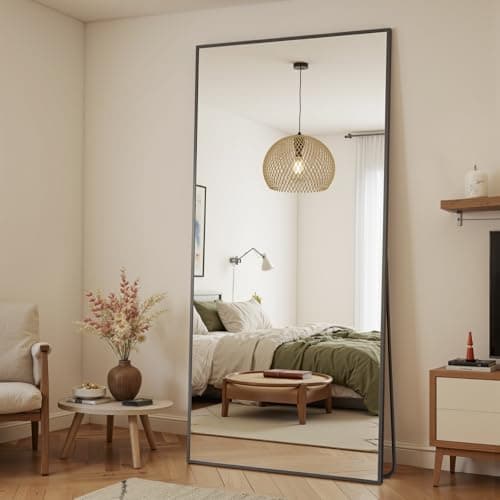 Antok Mirror Full Length, 61"x18" Big Floor Mirror, Oversized Full Body Mirrors with Stand for Bedroom, Living Room Cloakroom, Black, Rect Corner Style