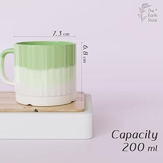 The Earth Store Tritone Green Fringe Tea Cups Set of 6 Microwave and Dishwasher Safe, Perfect for Every Occasion Capacity - 200 ml Each