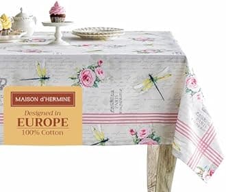 Maison d' Hermine Table Cloth Rectangle Table 100% Cotton 60 x 90 Inches Tablecloth Reusable Decorative for Dining Room, Farmhouse, Home, Party, Festive & Wedding Spring Summer - Champ De Mars