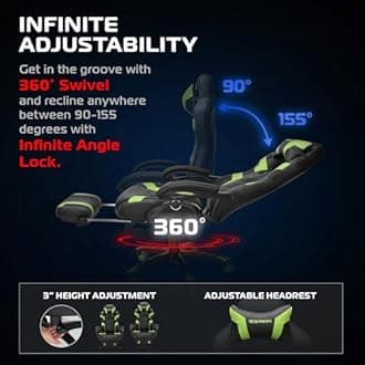 RESPAWN 110 Ergonomic Gaming Chair With Footrest Recliner - Racing Style High Back PC Computer Desk Office Chair - 360 Swivel, Lumbar Support, Adjustable Headrest Pillow, Padded Armrests - 2021 Green