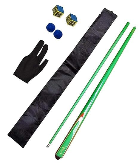 KBA Combo of Billiards Pool Table & Snooker Table Cue Stick 9mm Tip Size (Green) with Cue Cover, Glove, Cue Tip- 2 & Chalk- 2