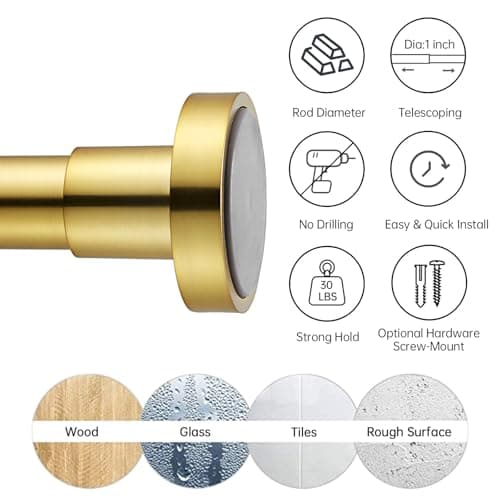 EBOATOP Gold Shower Curtain Rod - Never Rust No Drill Non-Slip Spring Tension Shower Rod, 27-43 inches Metal Steel, Champagne Gold
