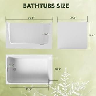 AMAPO 43" Acrylic Free Standing Bathtub,Square Shape Japanese Soaking Tub With,UPC Certified, Chrome Drain & Overflow(White, 43 in no seat)