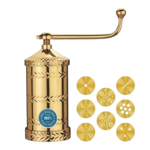 Whizzo Pure Brass Sev Sancha Machine with Free 6 Different Jali for Making Different Types of Sevaiya, Sev, Gathiya Murukku, Chakli, Bhujia Etc [900gm, Classic]